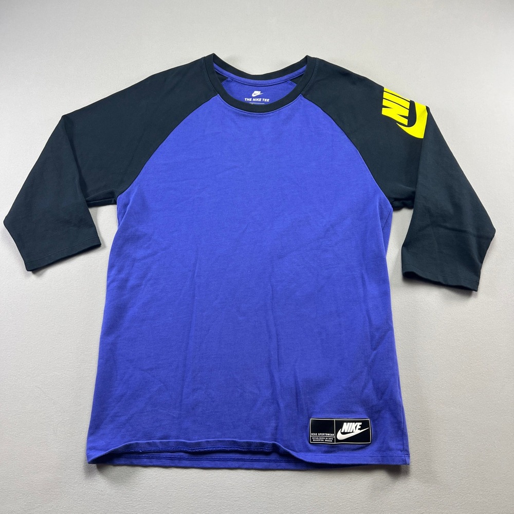 Nike Sportswear Baseball T Shirt Womens Large Blue Athletic Cut Raglan Sleeve